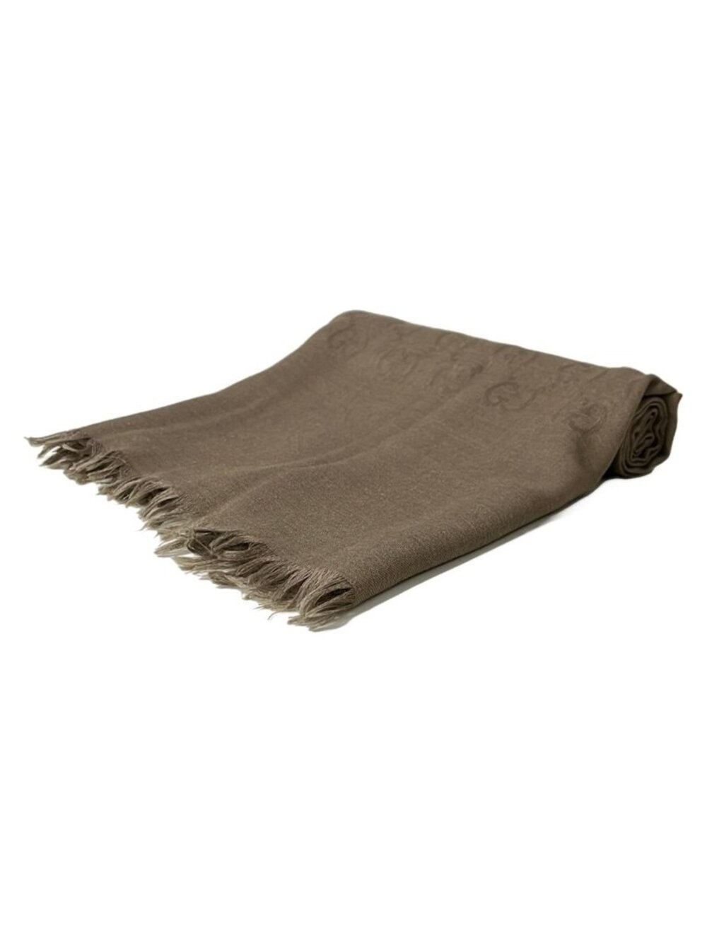 Gucci Shawl Gray Beige GG Pattern Wool Silk Scarf